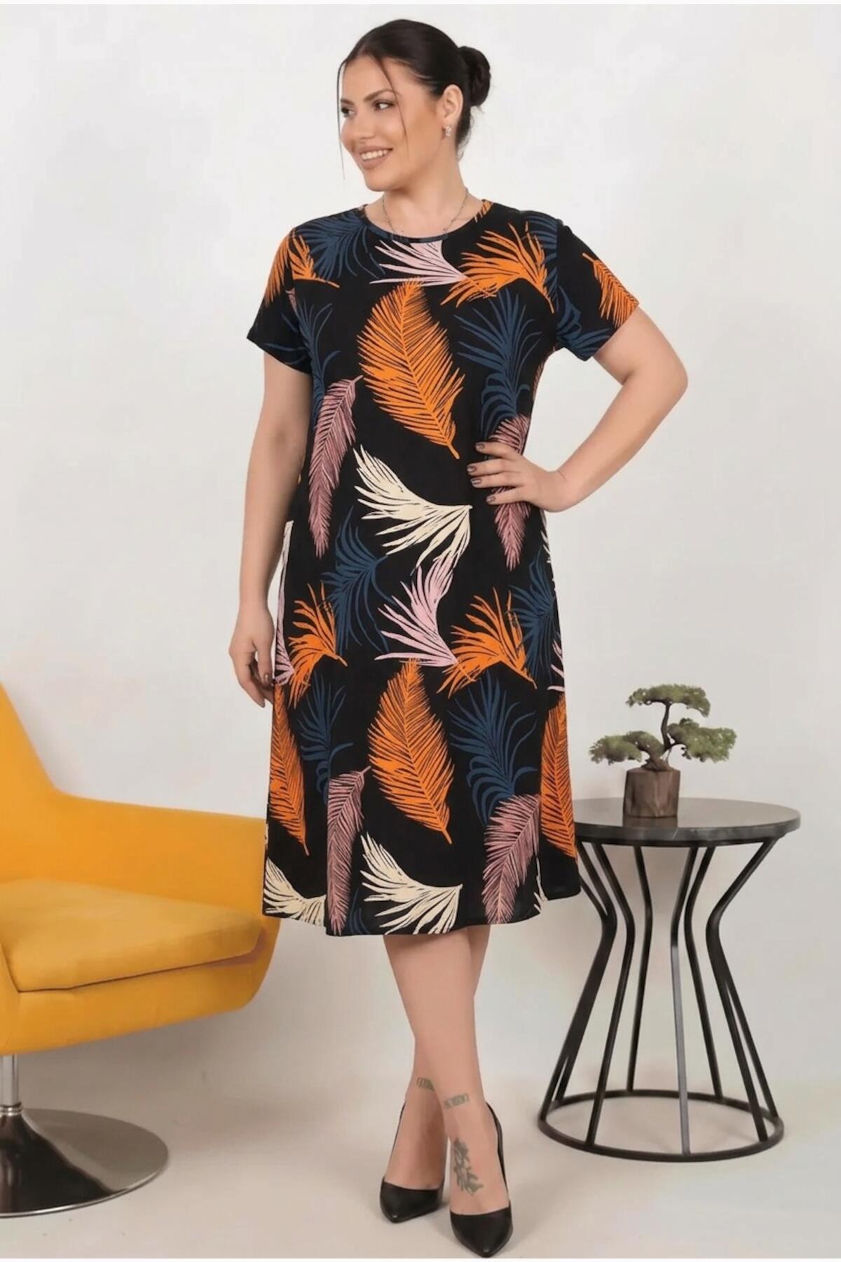 Plus - Size Patterned Dress — Multicolor
