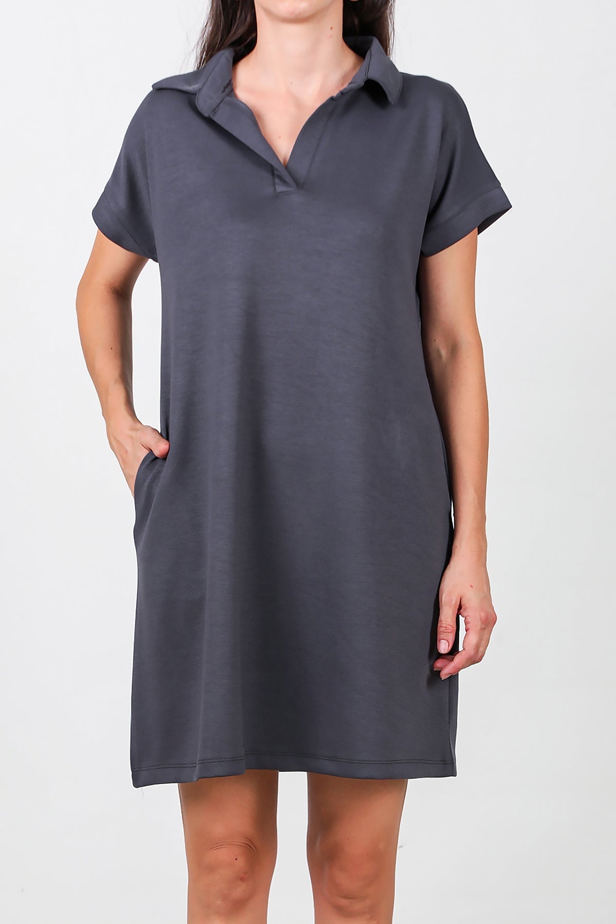 Collared Short Dress — Charcoal