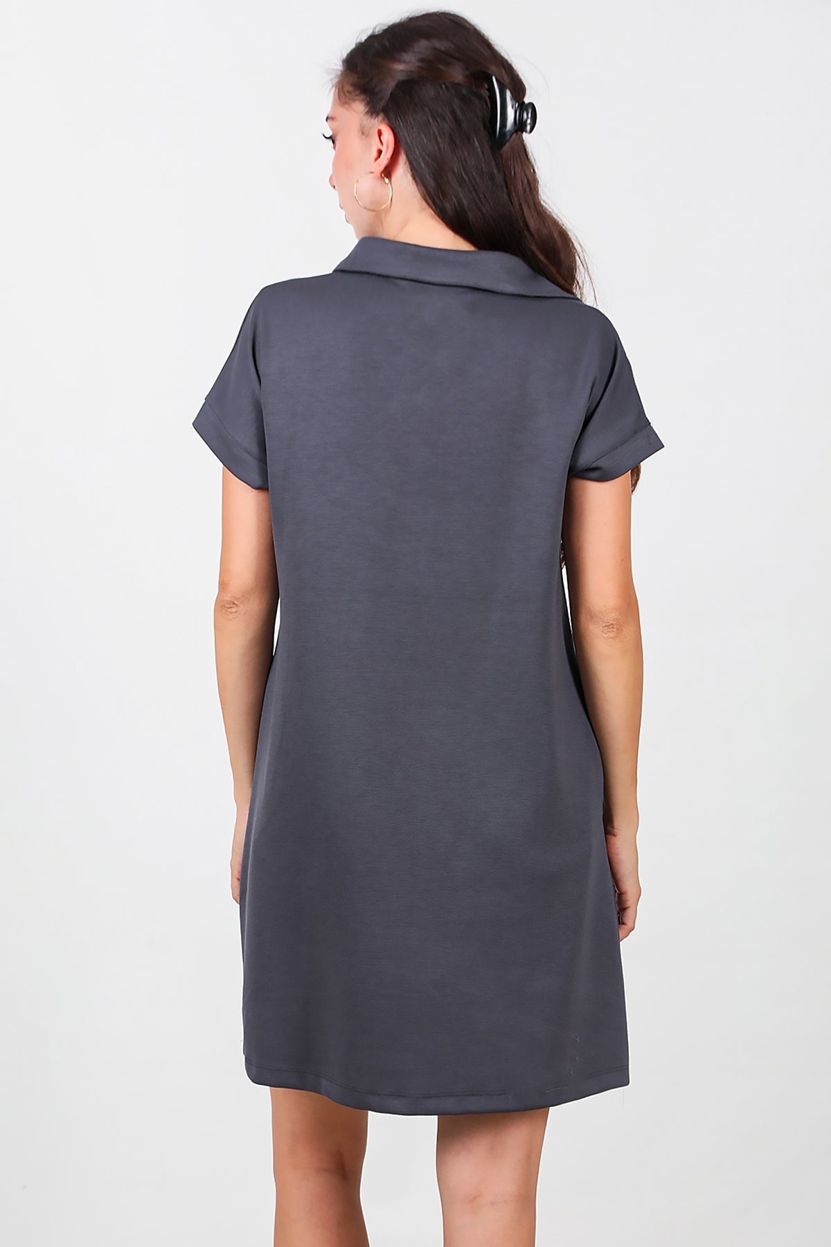 Collared Short Dress — Charcoal