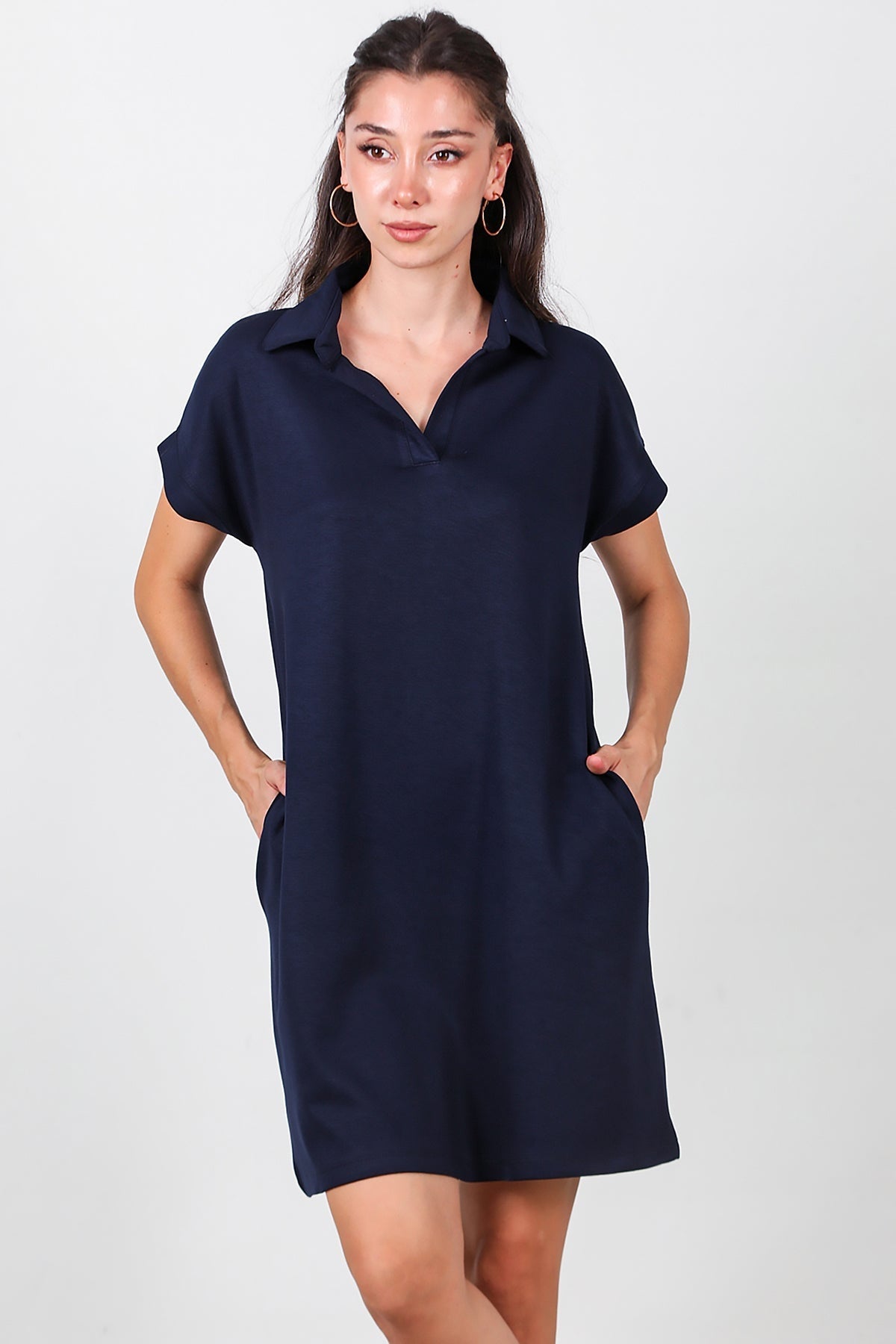 Collared Short Dress — Navy