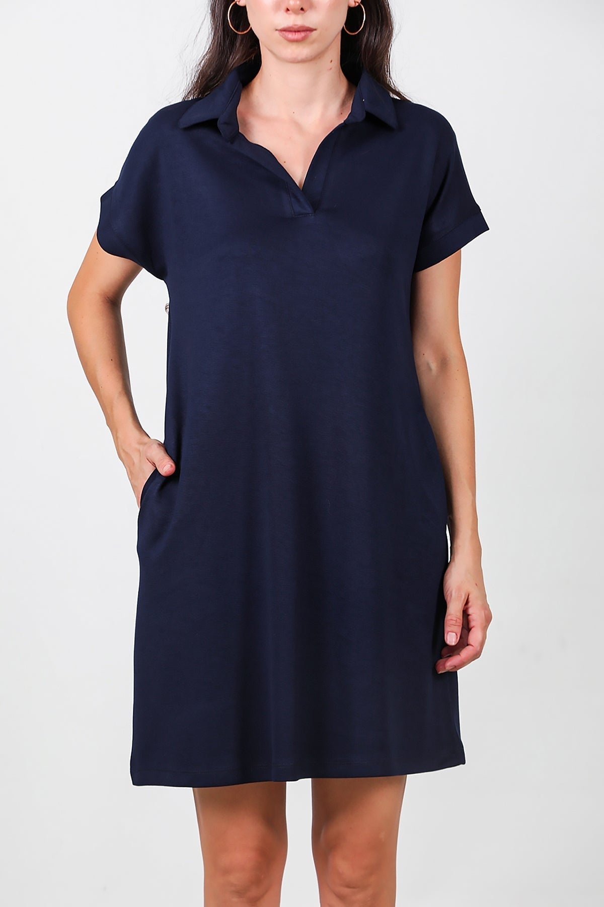 Collared Short Dress — Navy
