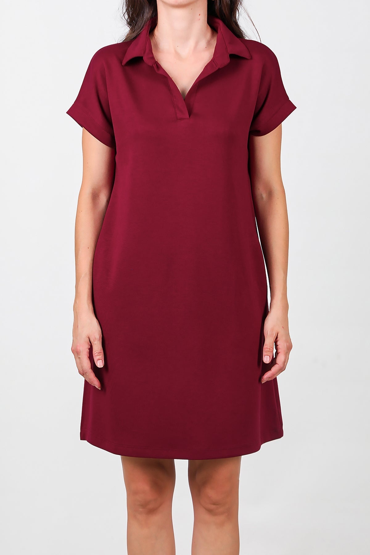 Collared Short Dress — Burgundy