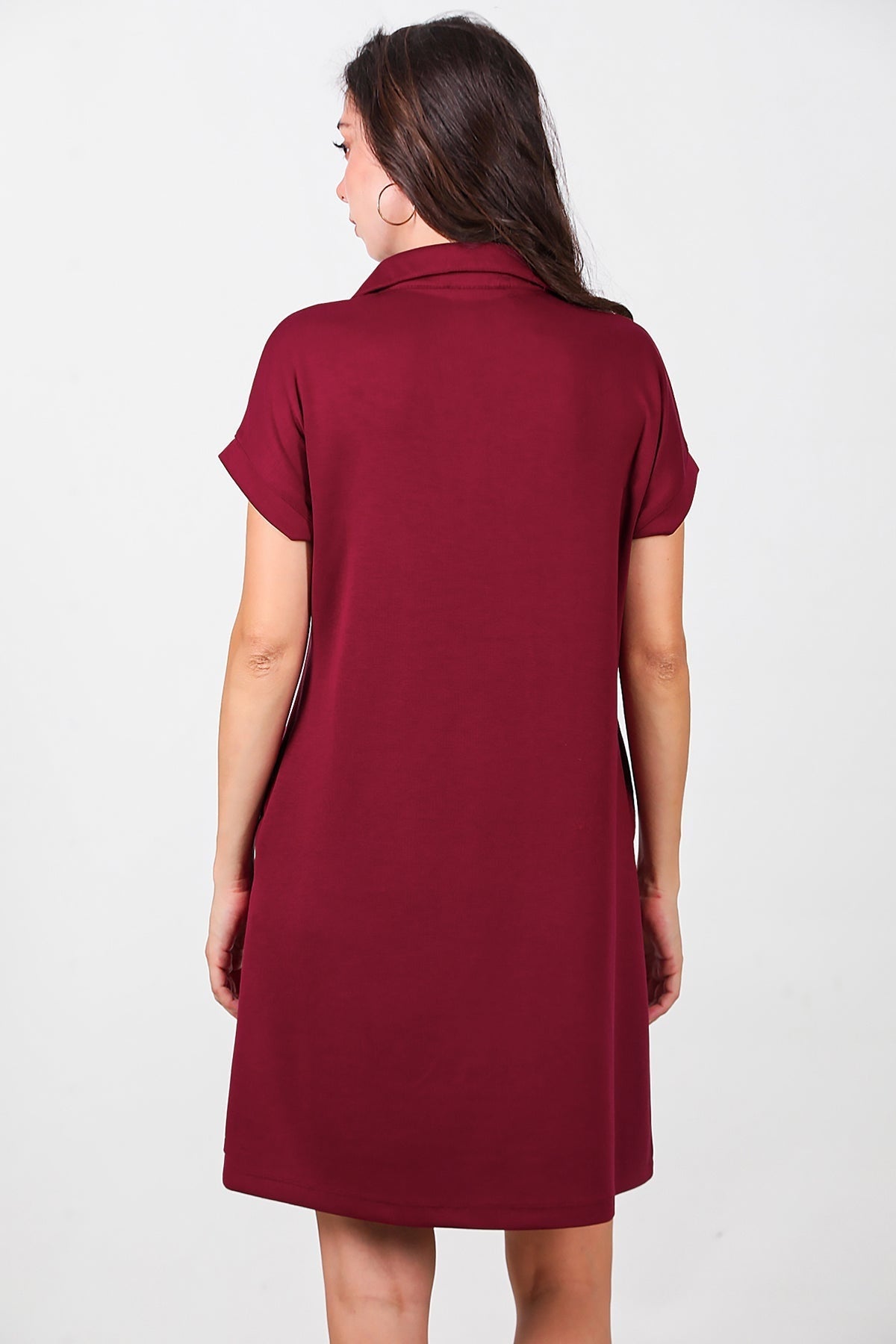Collared Short Dress — Burgundy