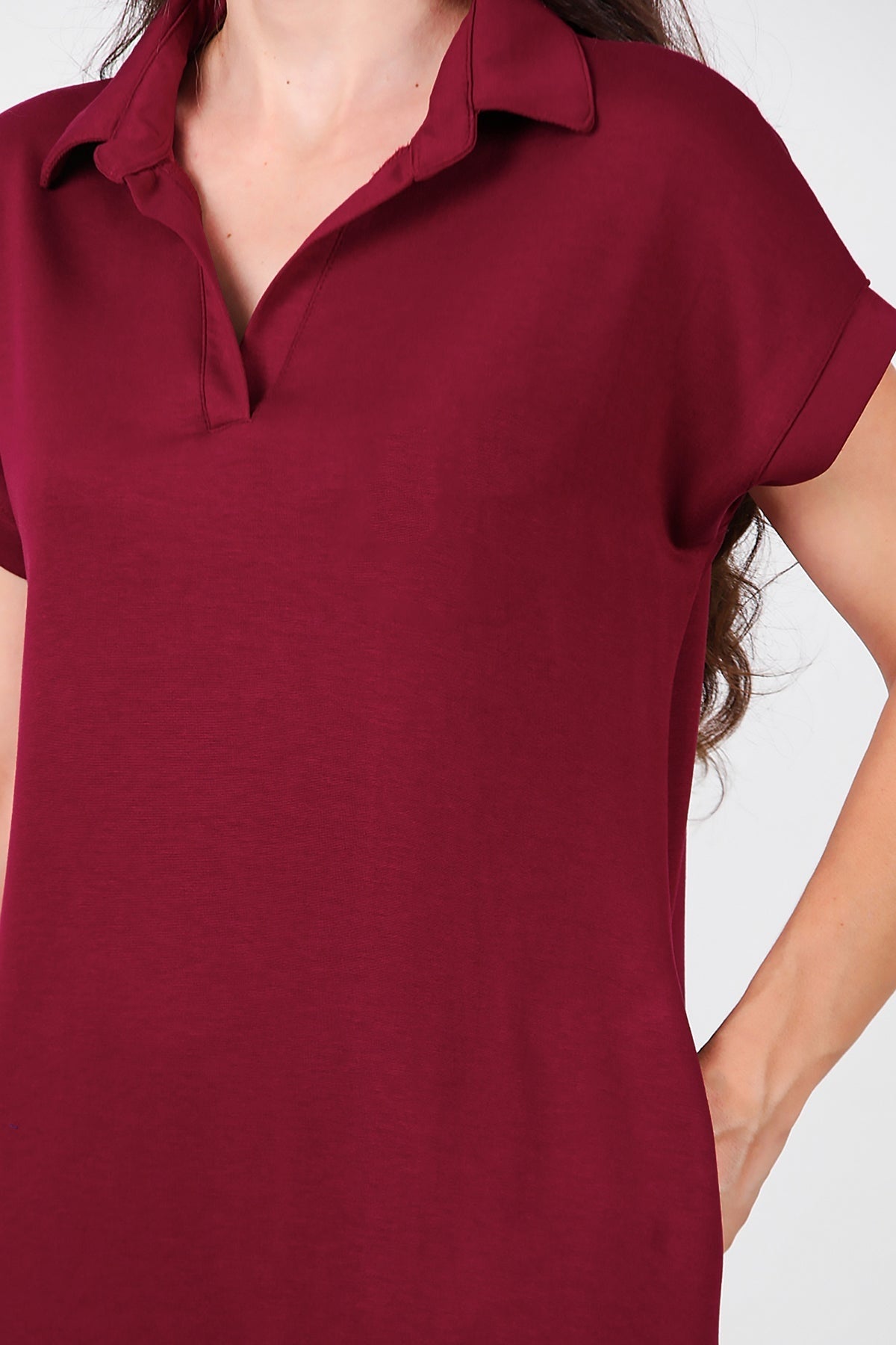 Collared Short Dress — Burgundy
