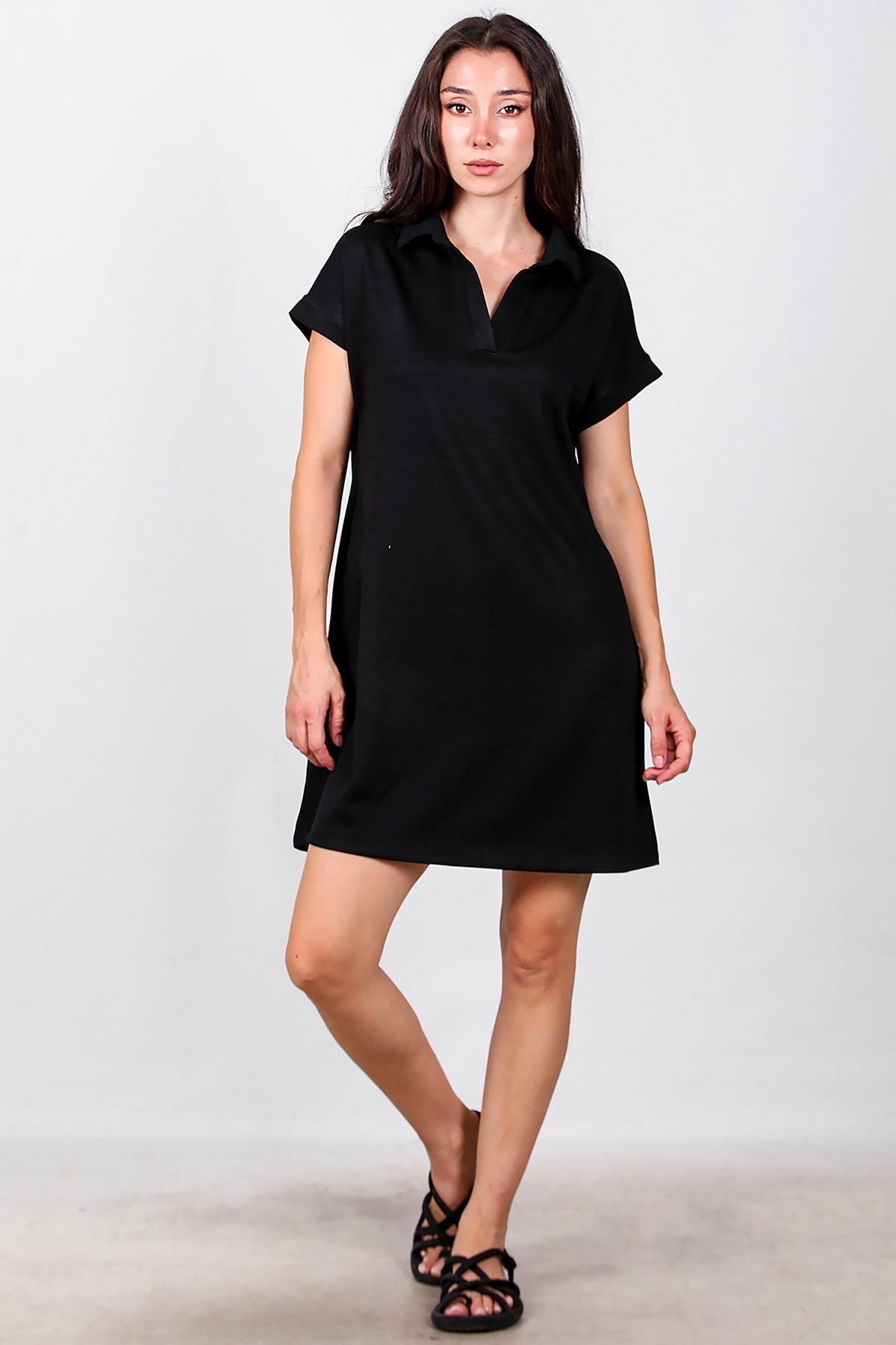 Collared Short Dress — Black