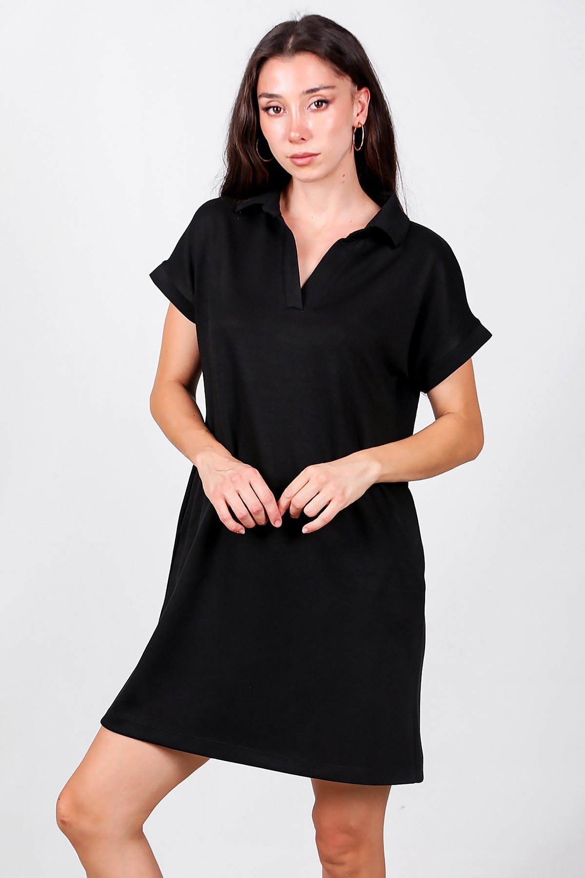 Collared Short Dress — Black