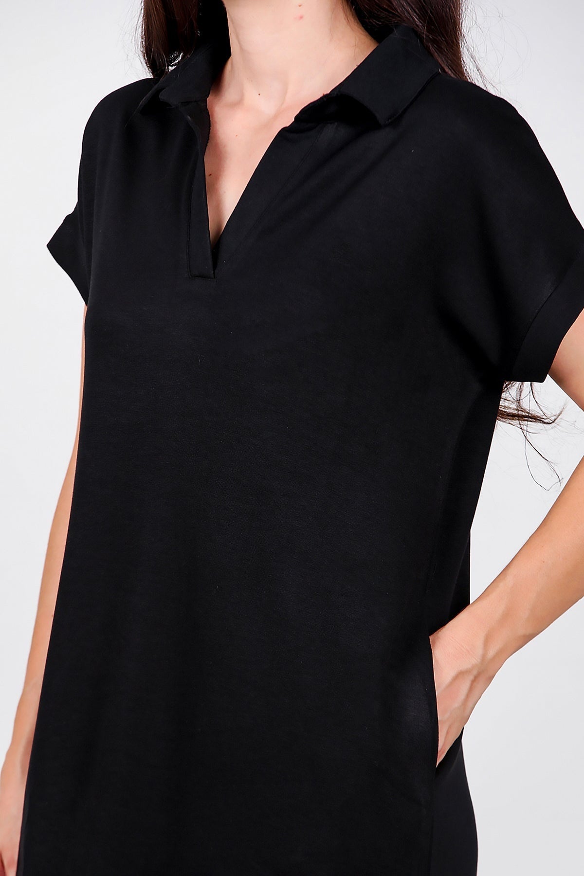 Collared Short Dress — Black