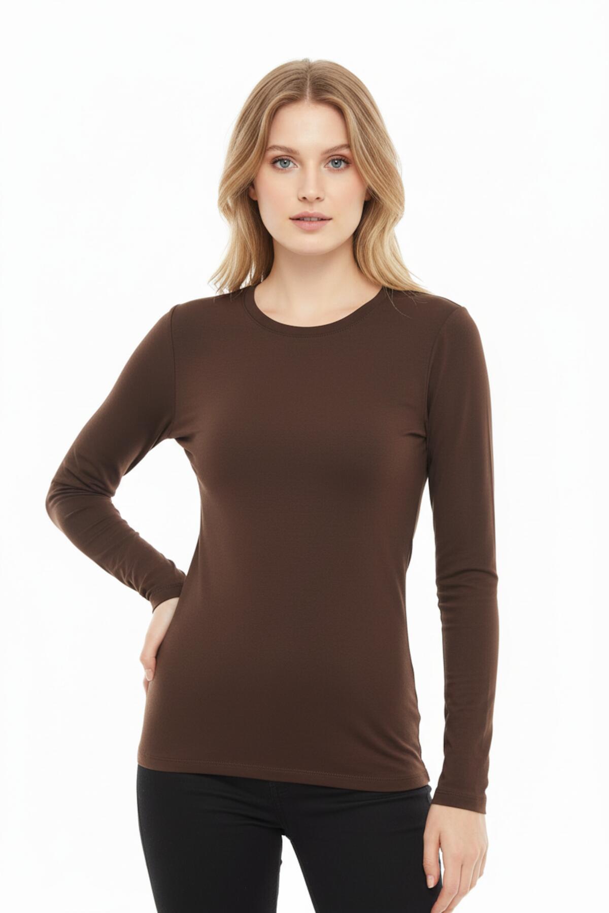 Crew - Neck Blouse — Brown