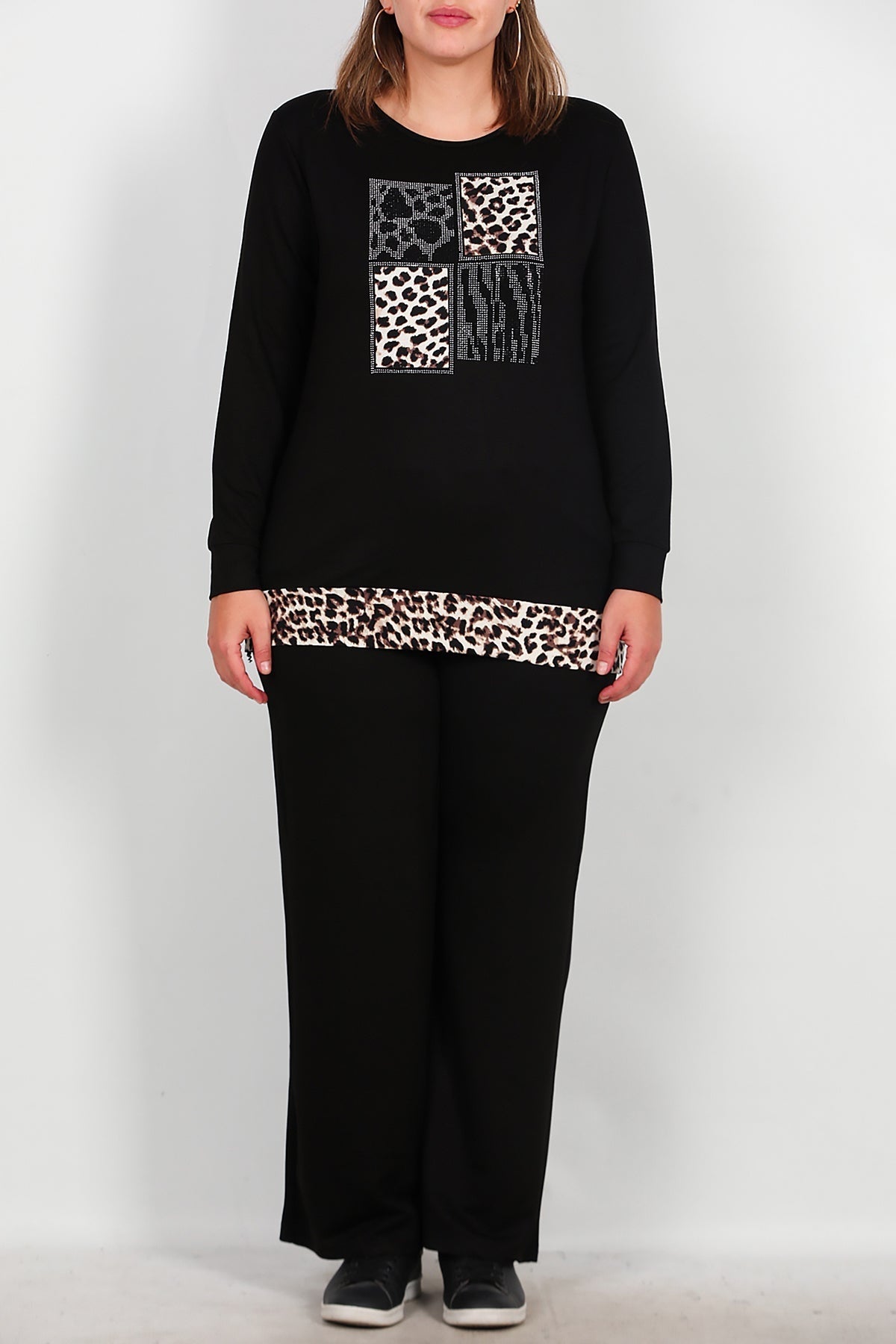 Plus - Size Leopard Stone - Embellished Set, Black