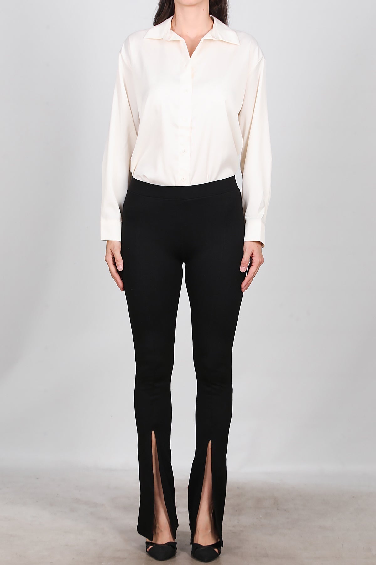Women's Flared Leggings With Side Slit — Black