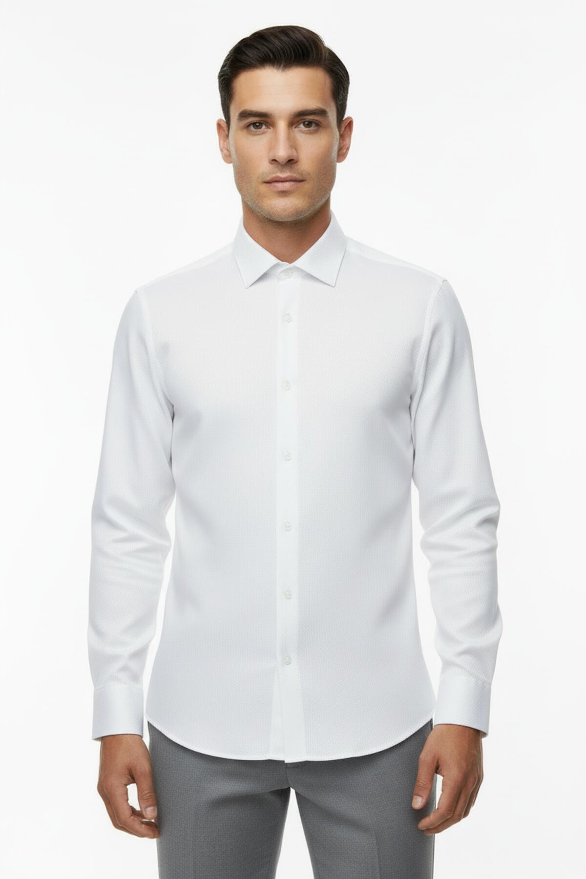 Men's Honeycomb Texture Shirt — White