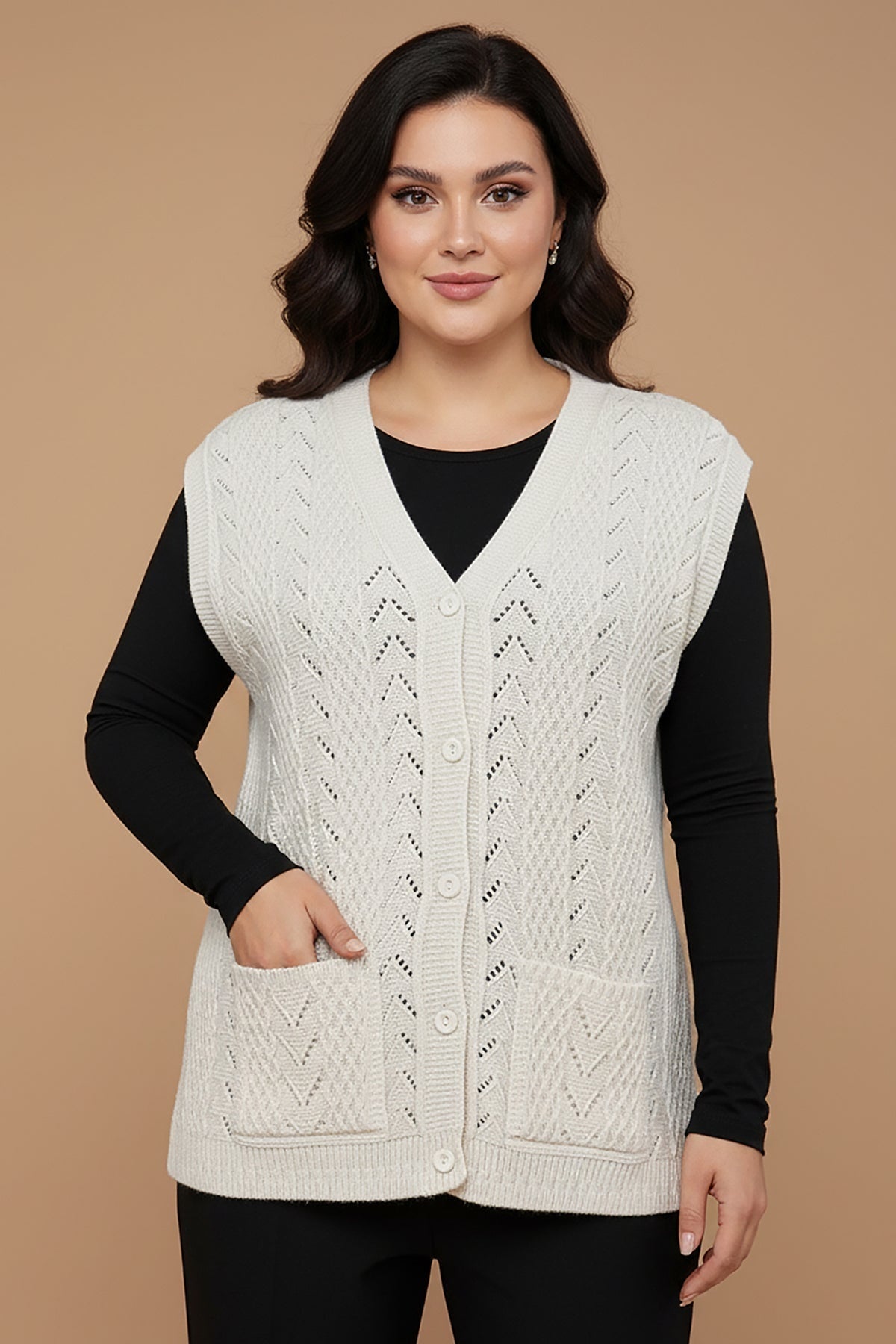 Plus - Size Knit Vest — Stone