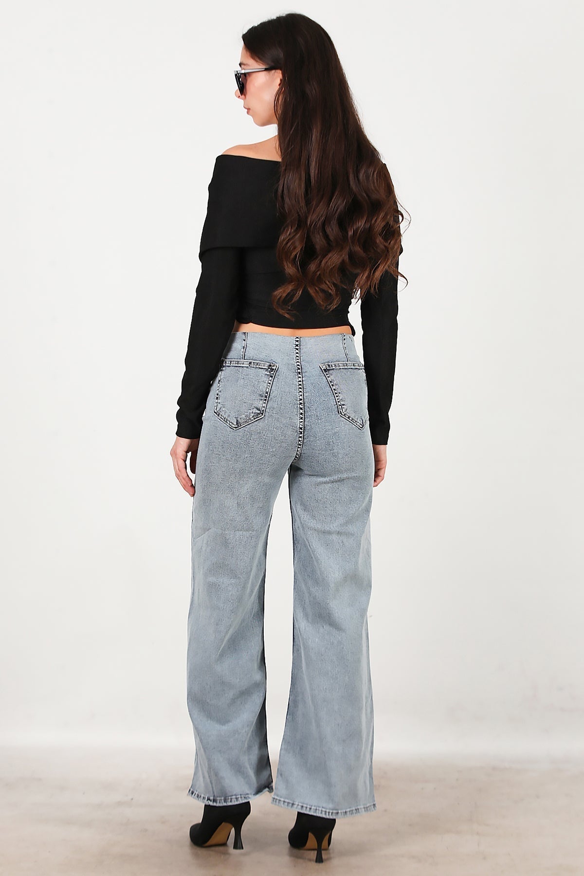 Wide‑Leg Jeans With Elastic Waist — Blue
