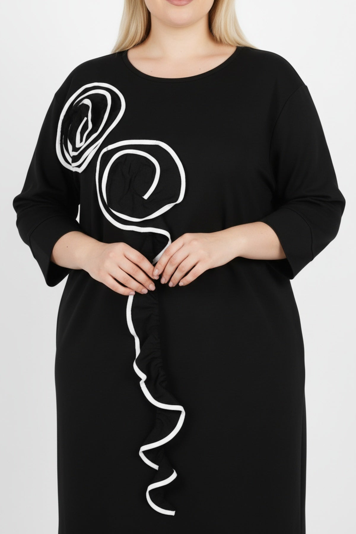Plus - Size Front - Ruffle Dress — Black