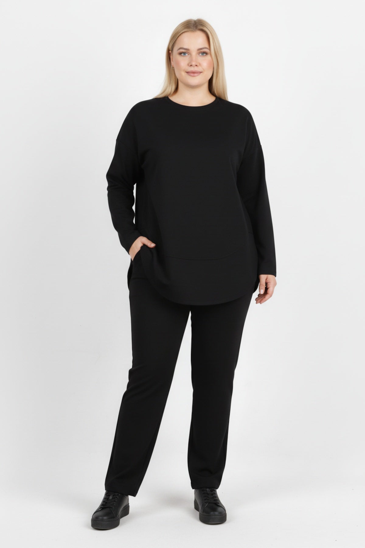 Plus‑Size Two‑Piece Set With Panel Detail — Black