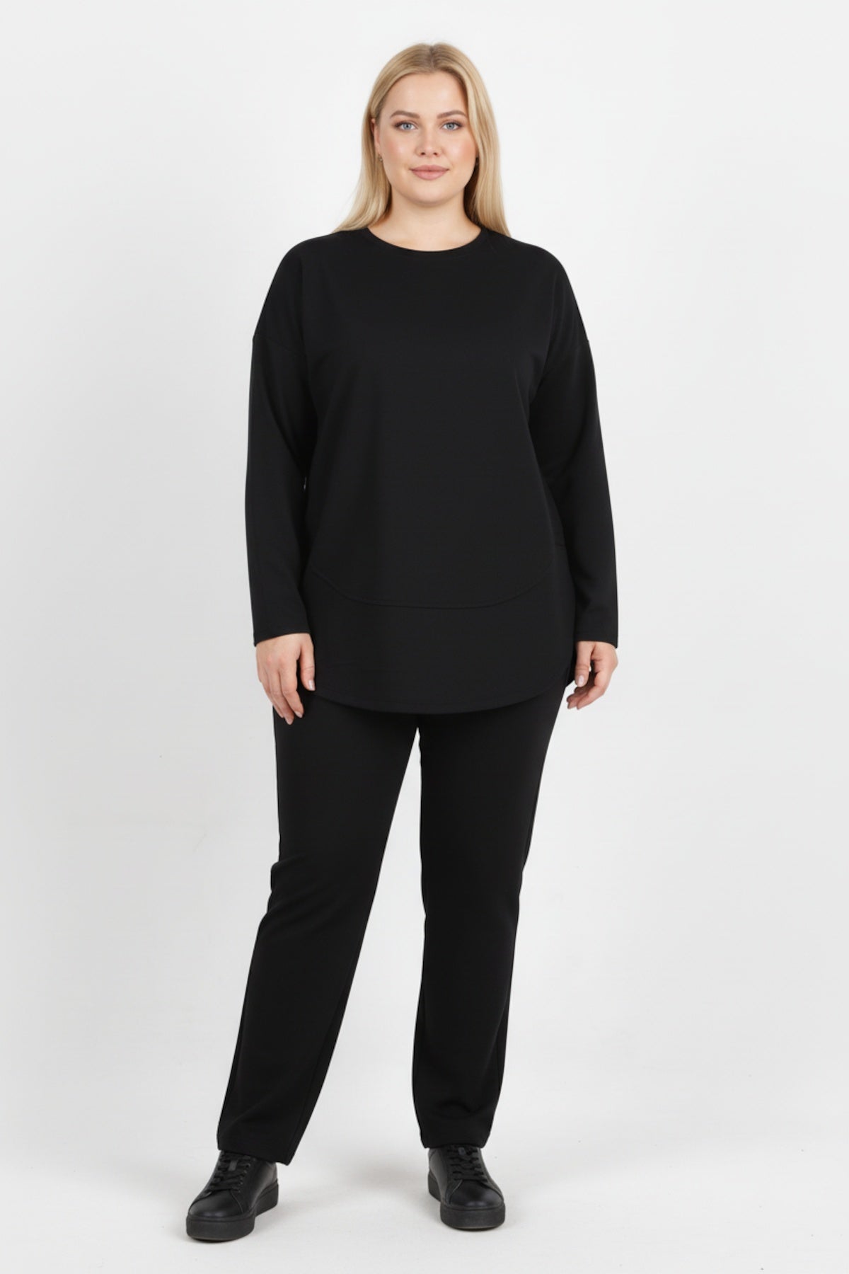 Plus‑Size Two‑Piece Set With Panel Detail — Black