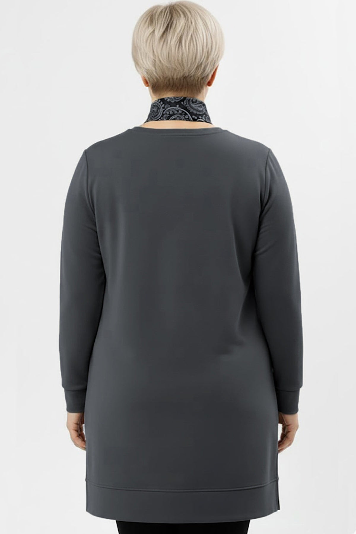 Plus - Size Tunic With Scarf — Charcoal