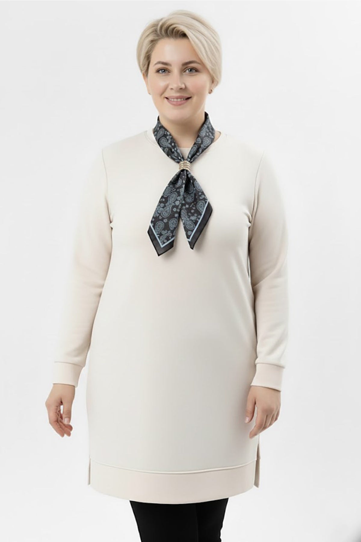 Plus - Size Scarf - Tie Tunic - Off - White