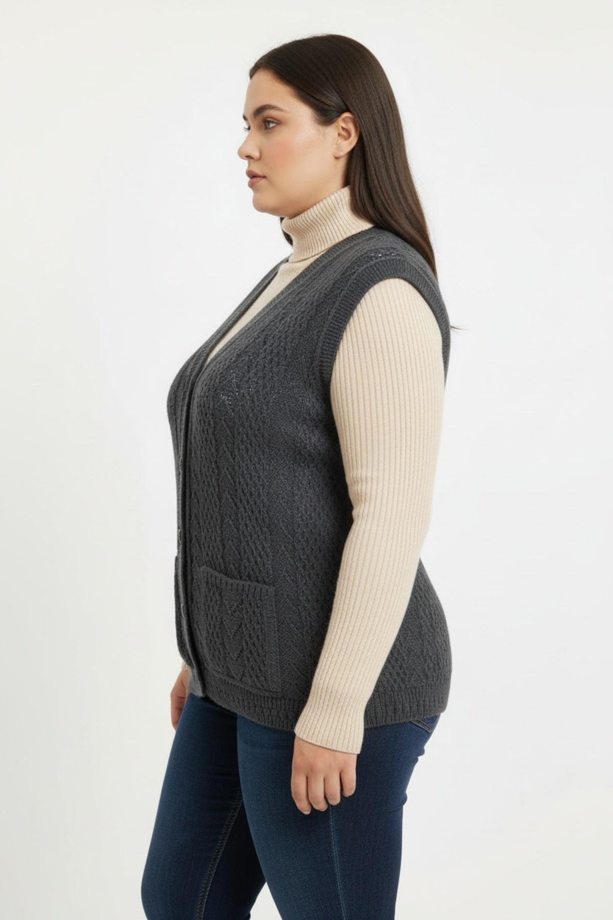 Plus - Size Knit Vest — Charcoal