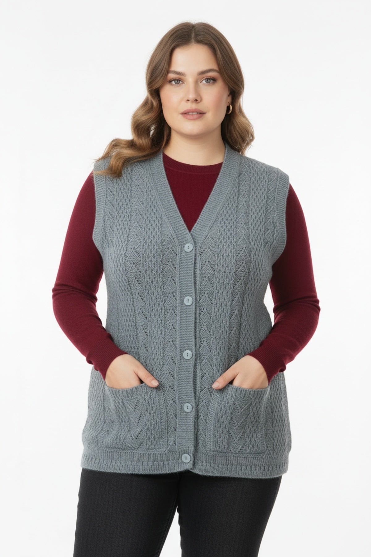 Plus - Size Knitted Vest — Grey