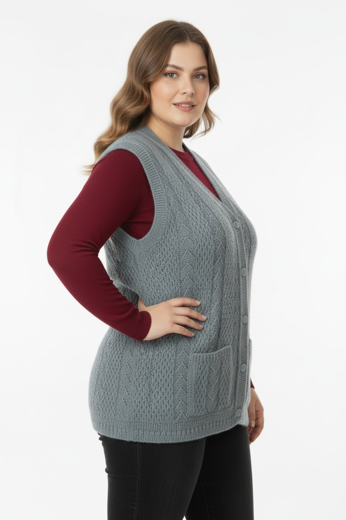 Plus - Size Knitted Vest — Grey