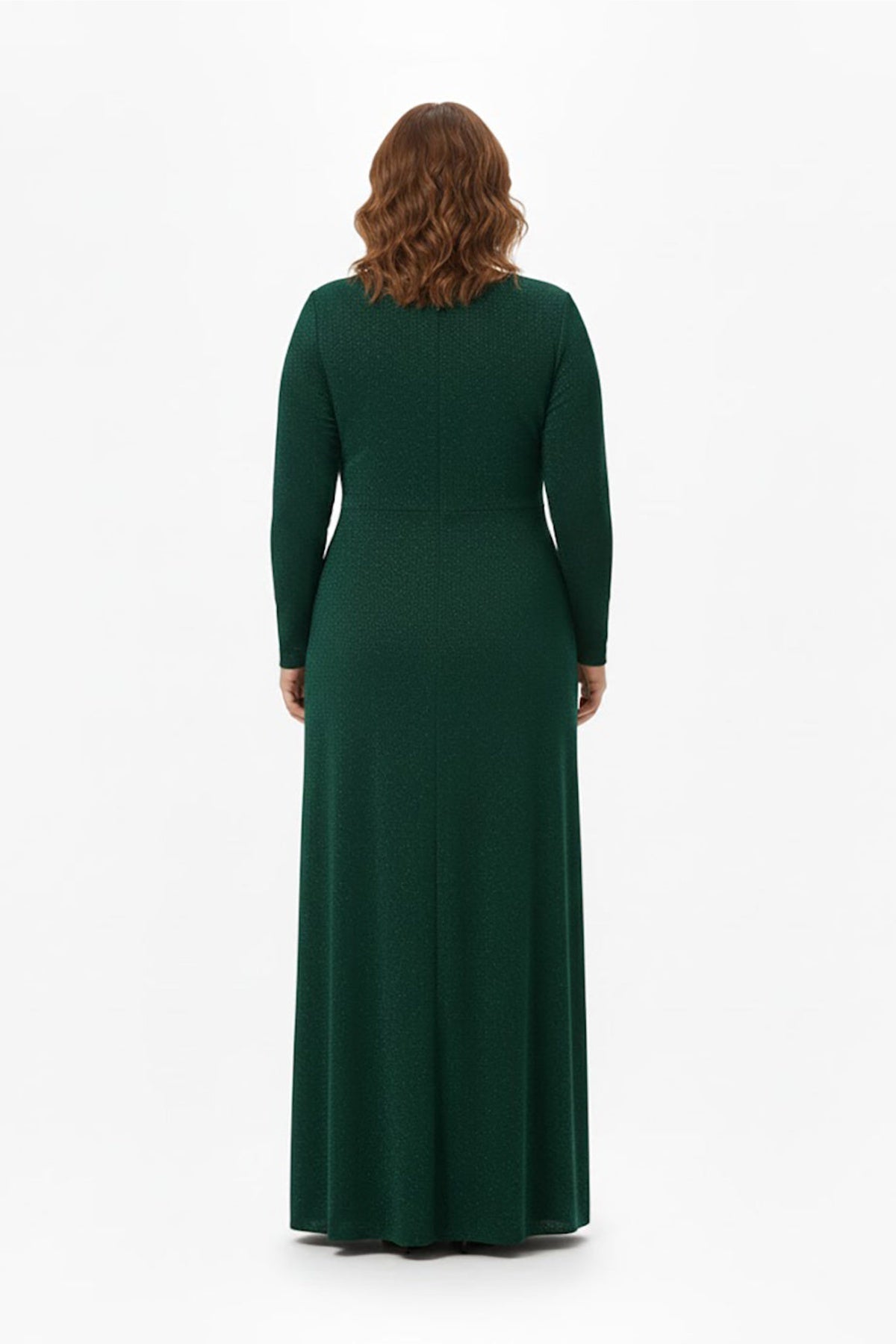 Plus - Size Long - Sleeve Evening Dress With Embellished Waist — Green