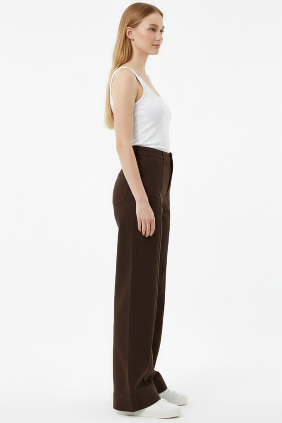 Wide‑Leg Jeans With Front 'Çimalı' Detail — Brown