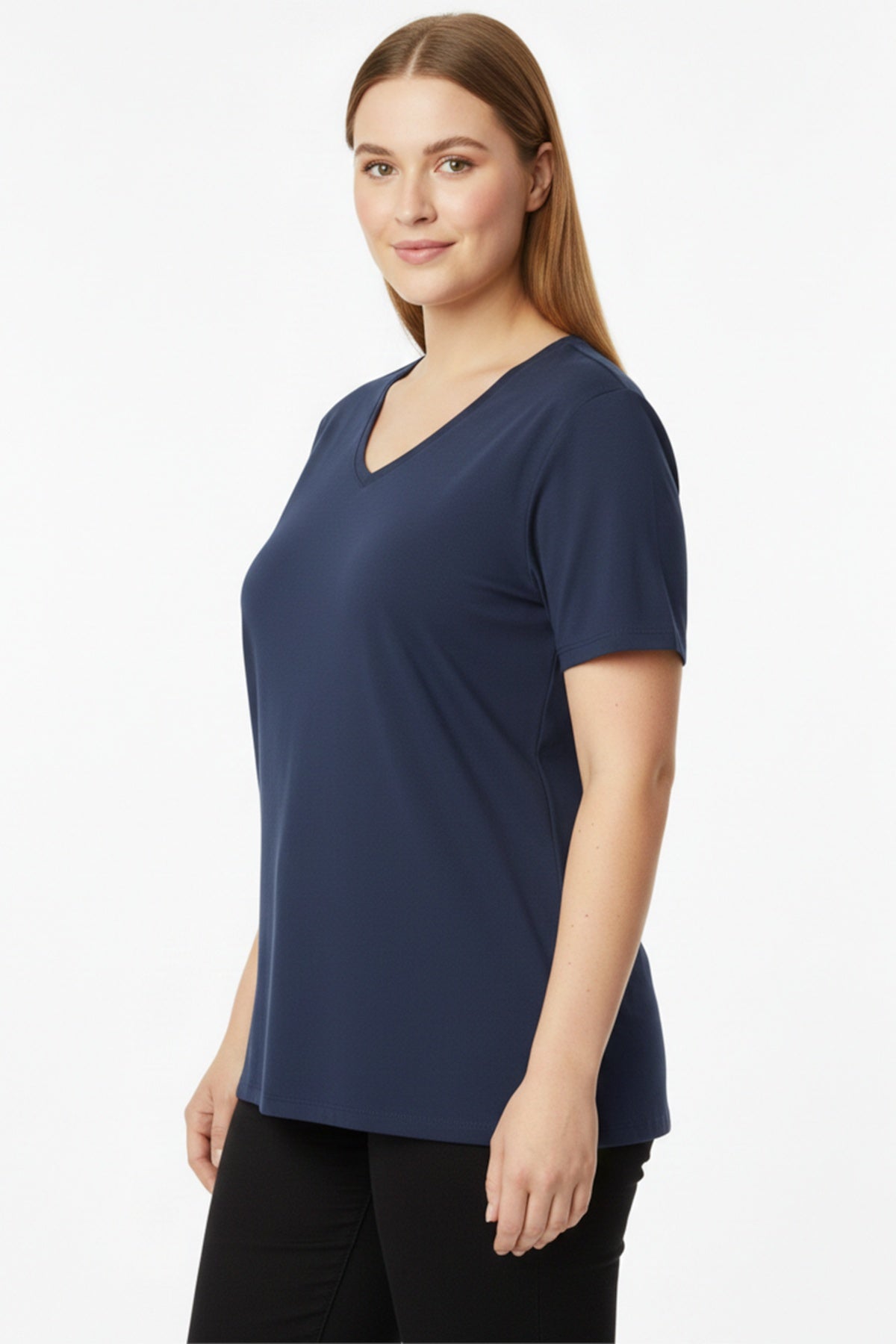 Plus - Size Oversize V - Neck T - Shirt — Navy