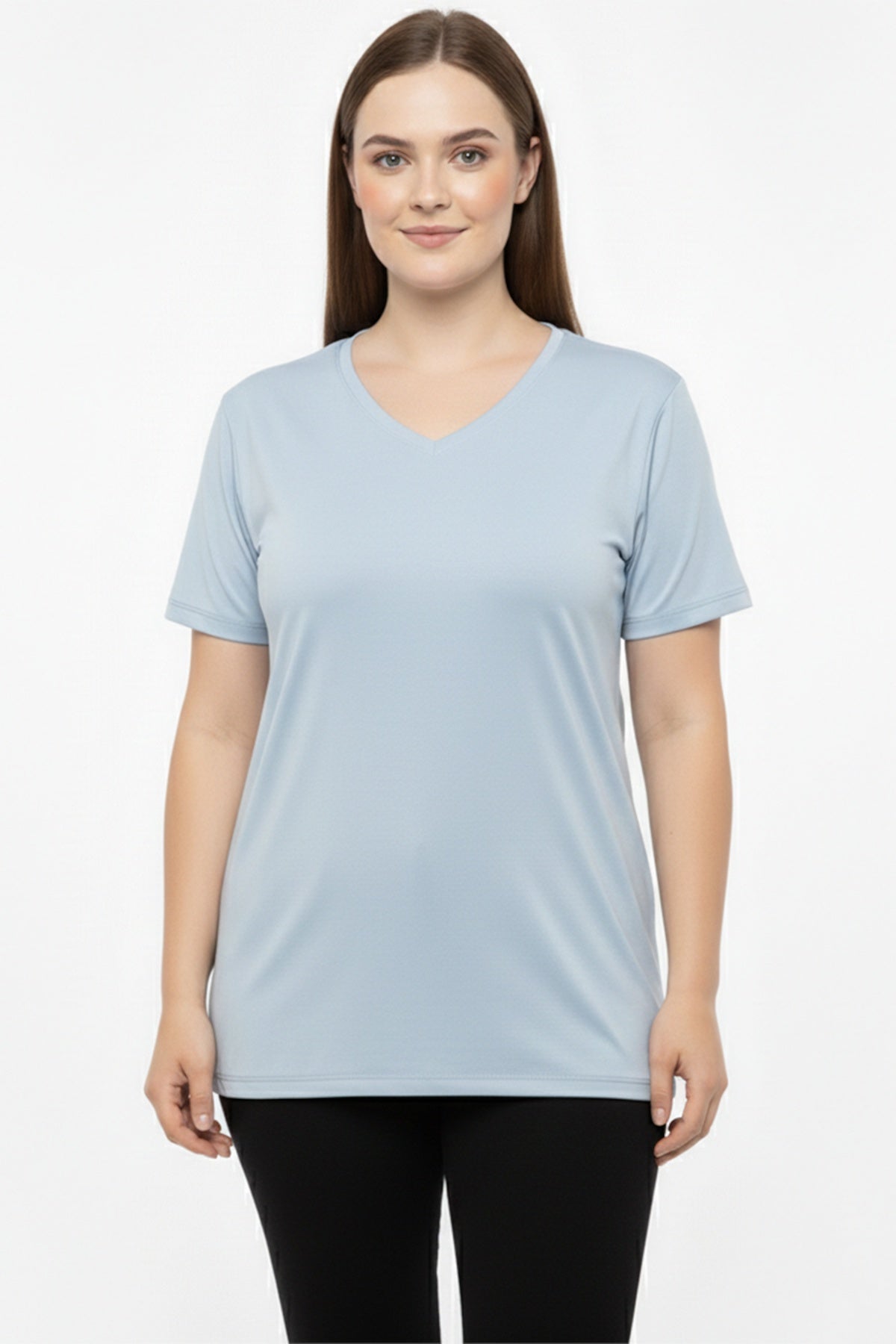 Plus - Size Oversized V - Neck T - Shirt — Blue