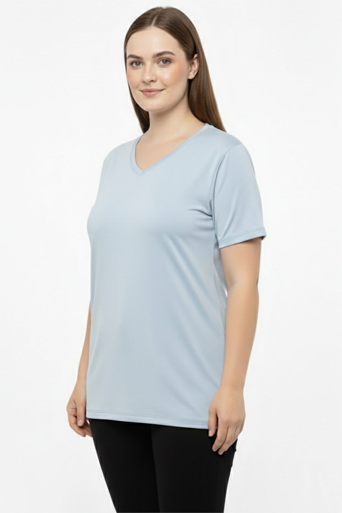 Plus - Size Oversized V - Neck T - Shirt — Blue