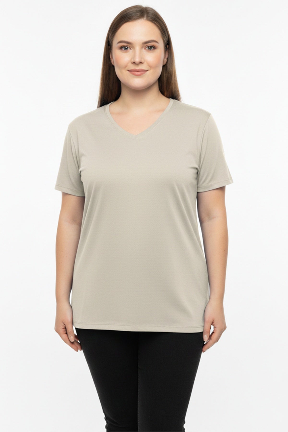 Oversized V - Neck T - Shirt — Taupe
