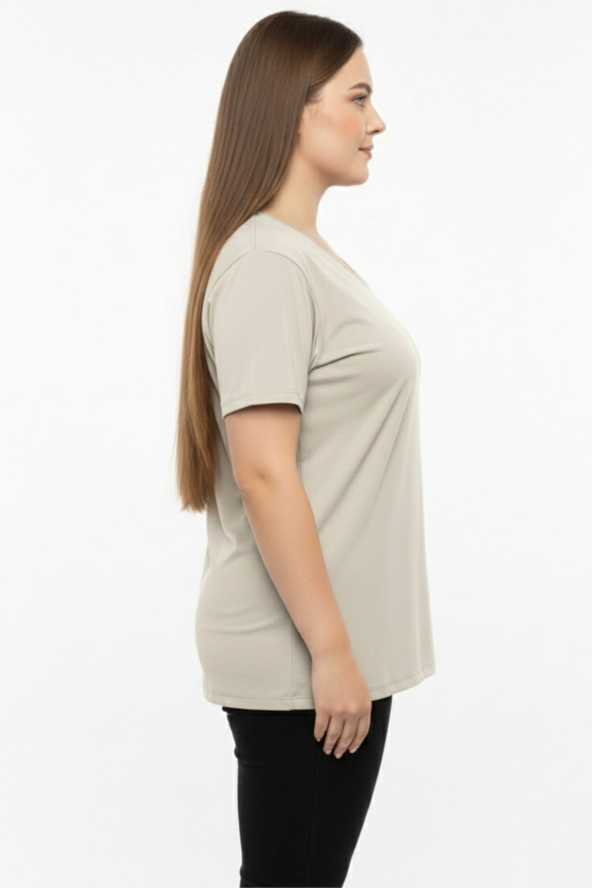 Oversized V - Neck T - Shirt — Taupe