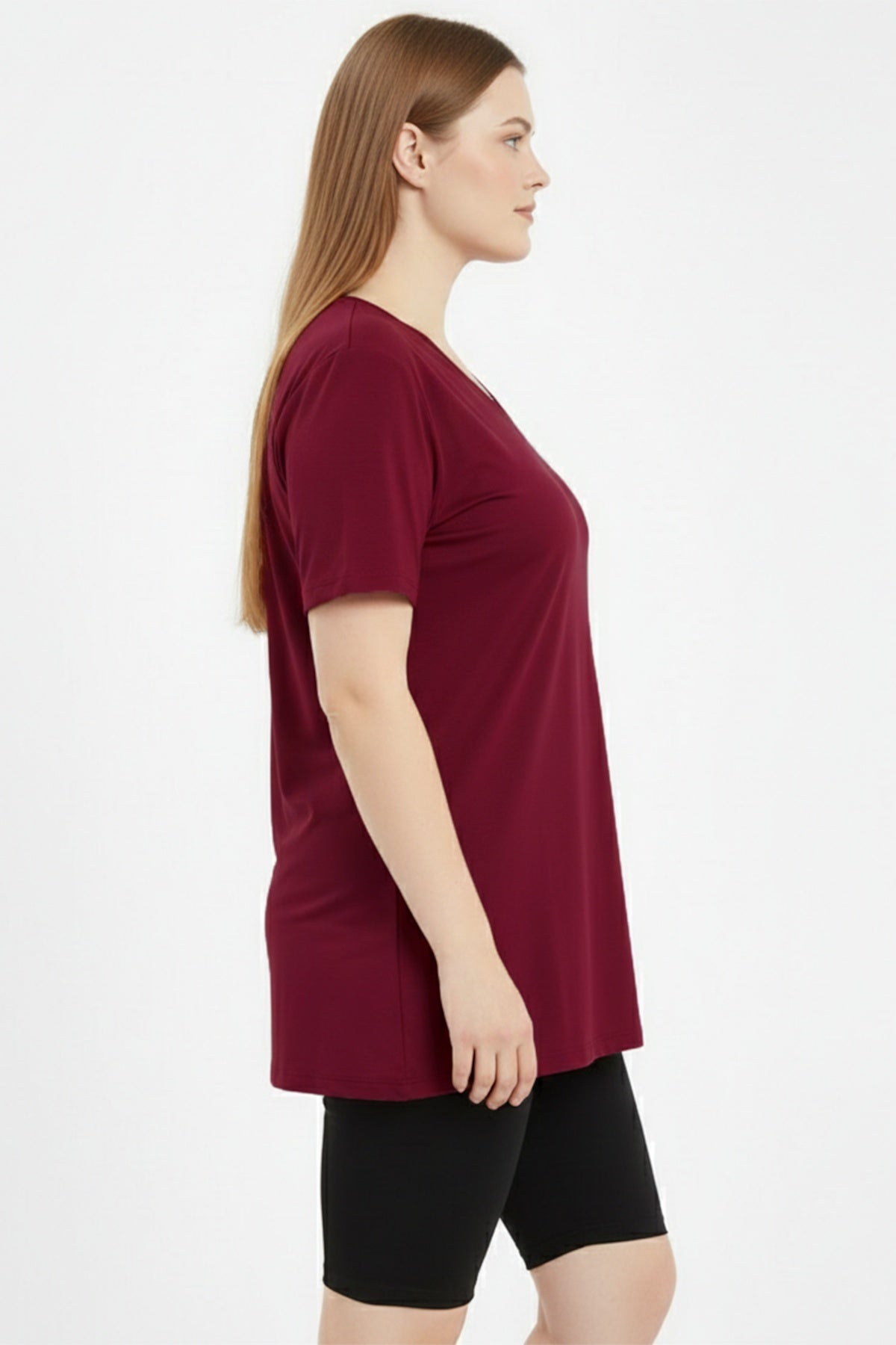Plus - Size Oversized V - Neck T - Shirt, Burgundy