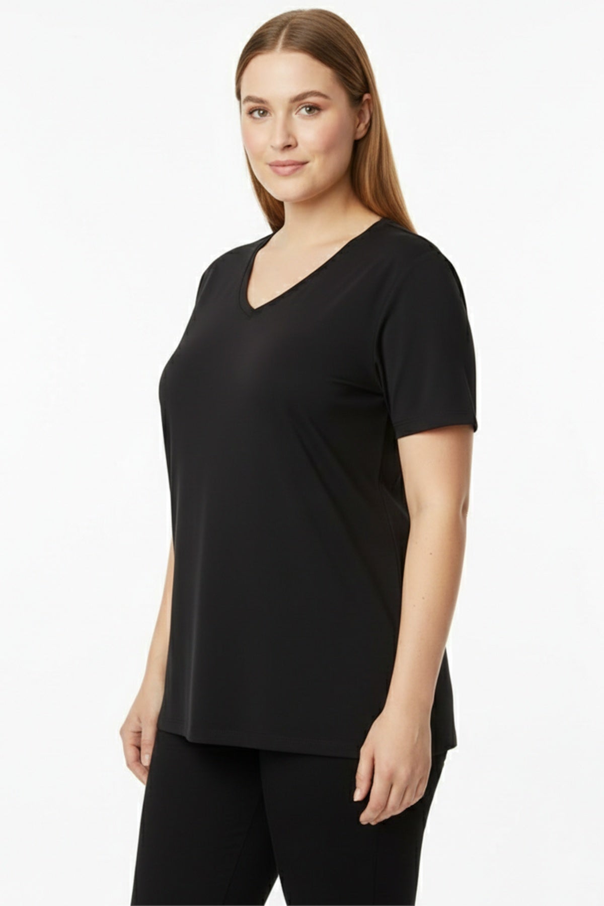 Plus - Size Oversized V - Neck T - Shirt, Black