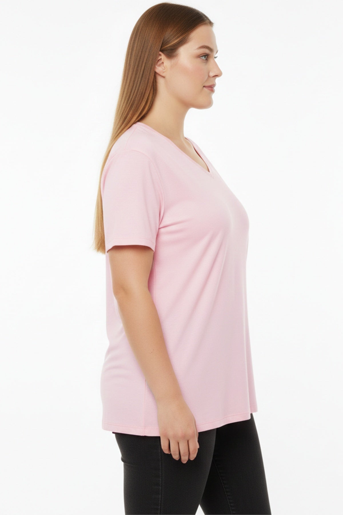 Plus - Size Oversized V - Neck T - Shirt, Pink