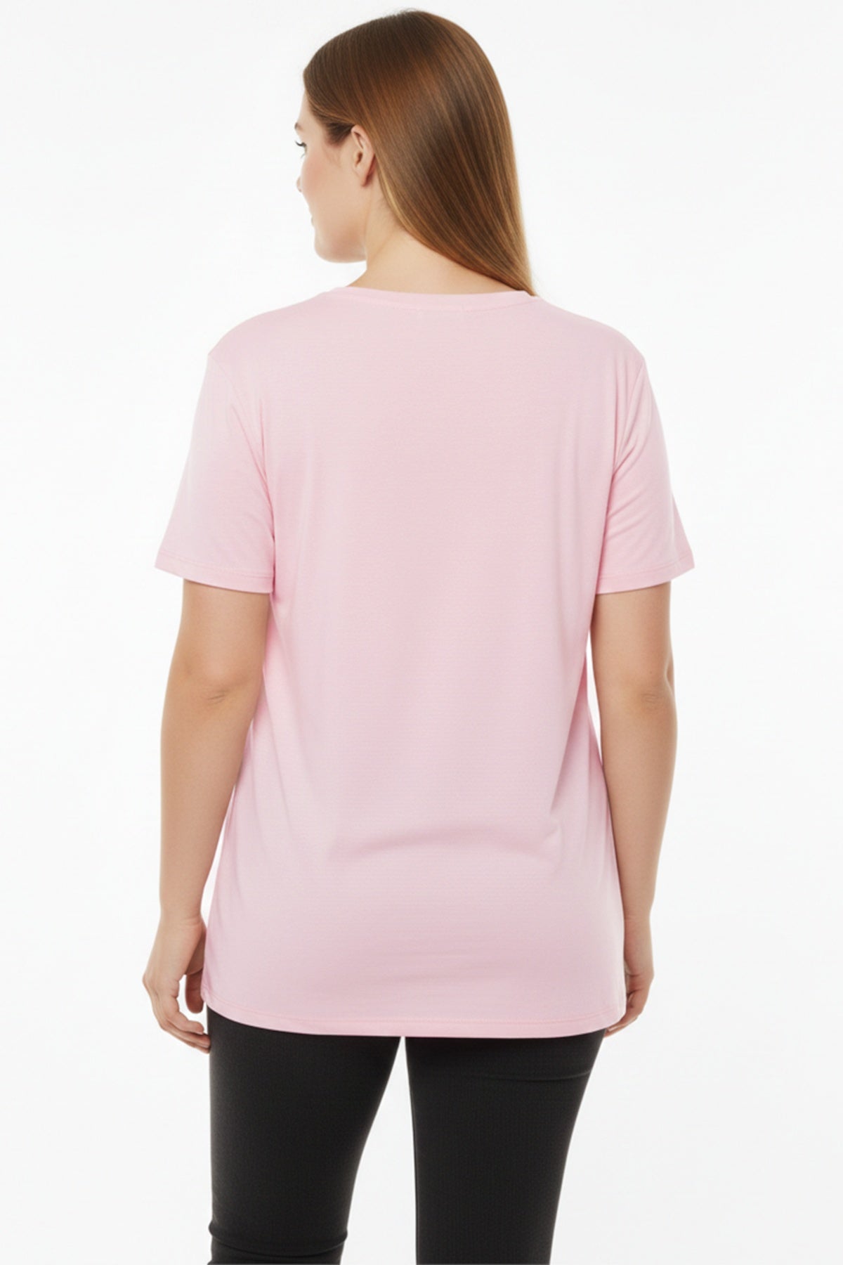 Plus - Size Oversized V - Neck T - Shirt, Pink