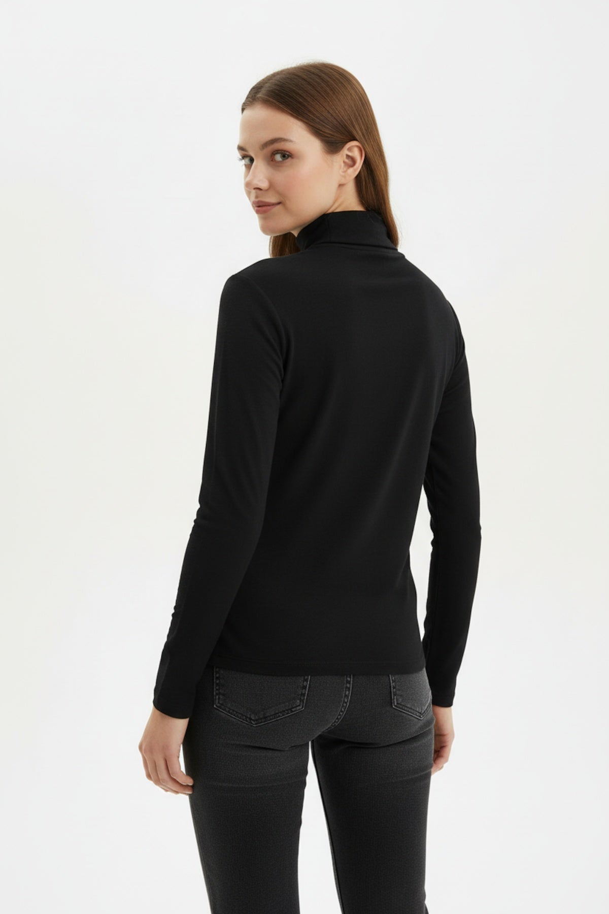 Sheer Turtleneck Blouse — Black