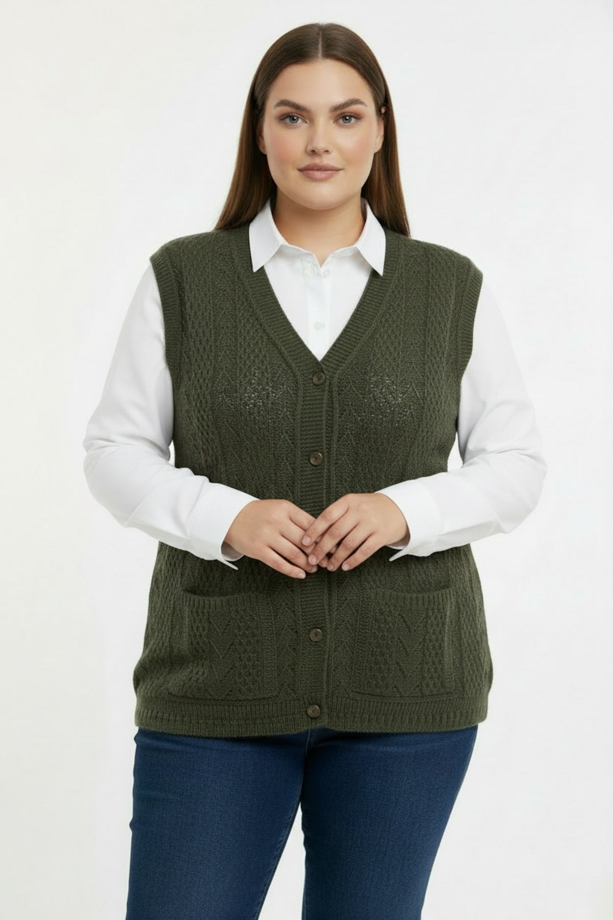 Plus - Size Knit Vest — Khaki