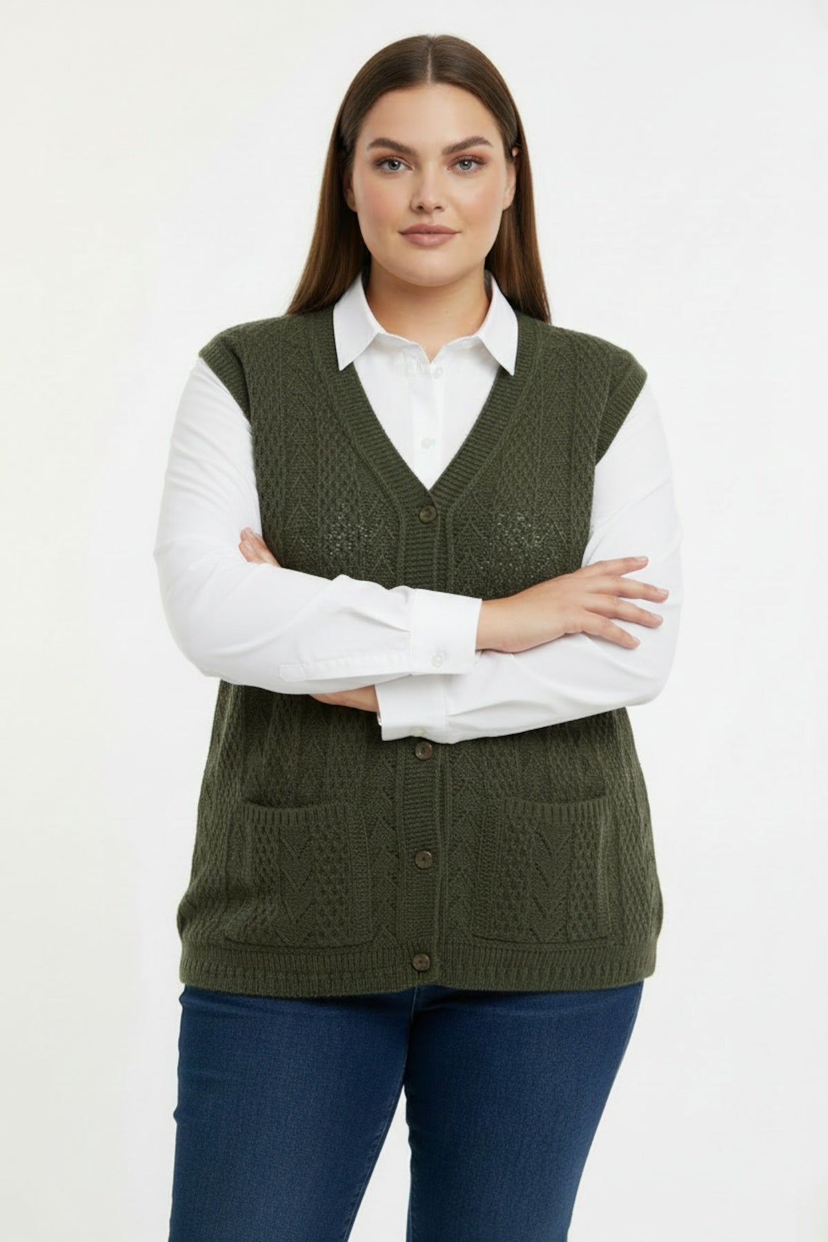 Plus - Size Knit Vest — Khaki