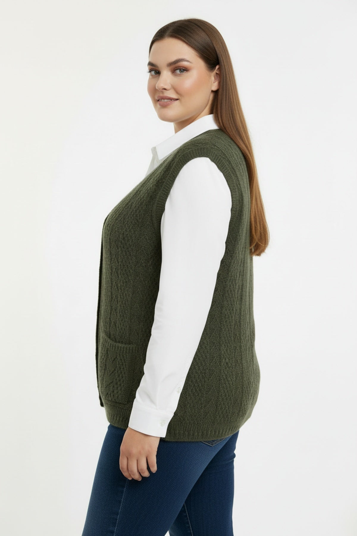 Plus - Size Knit Vest — Khaki