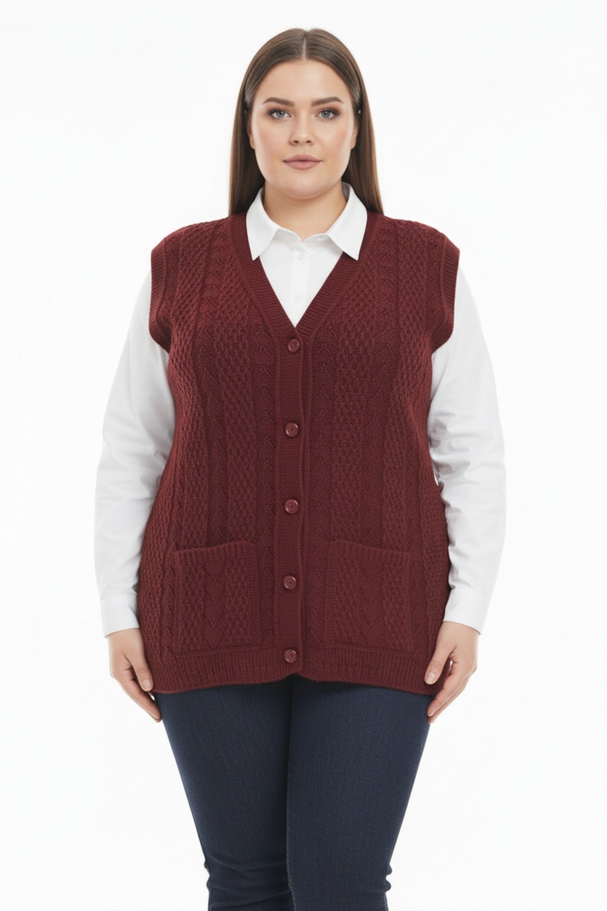 Plus - Size Knit Vest — Burgundy
