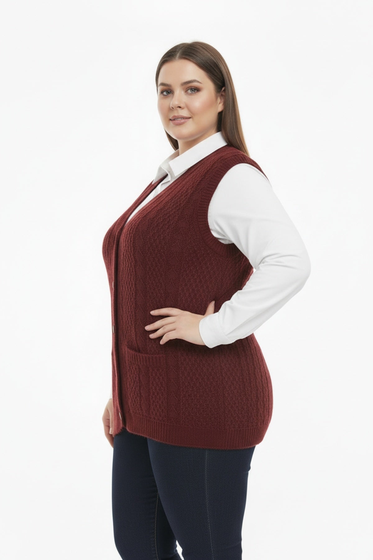 Plus - Size Knit Vest — Burgundy