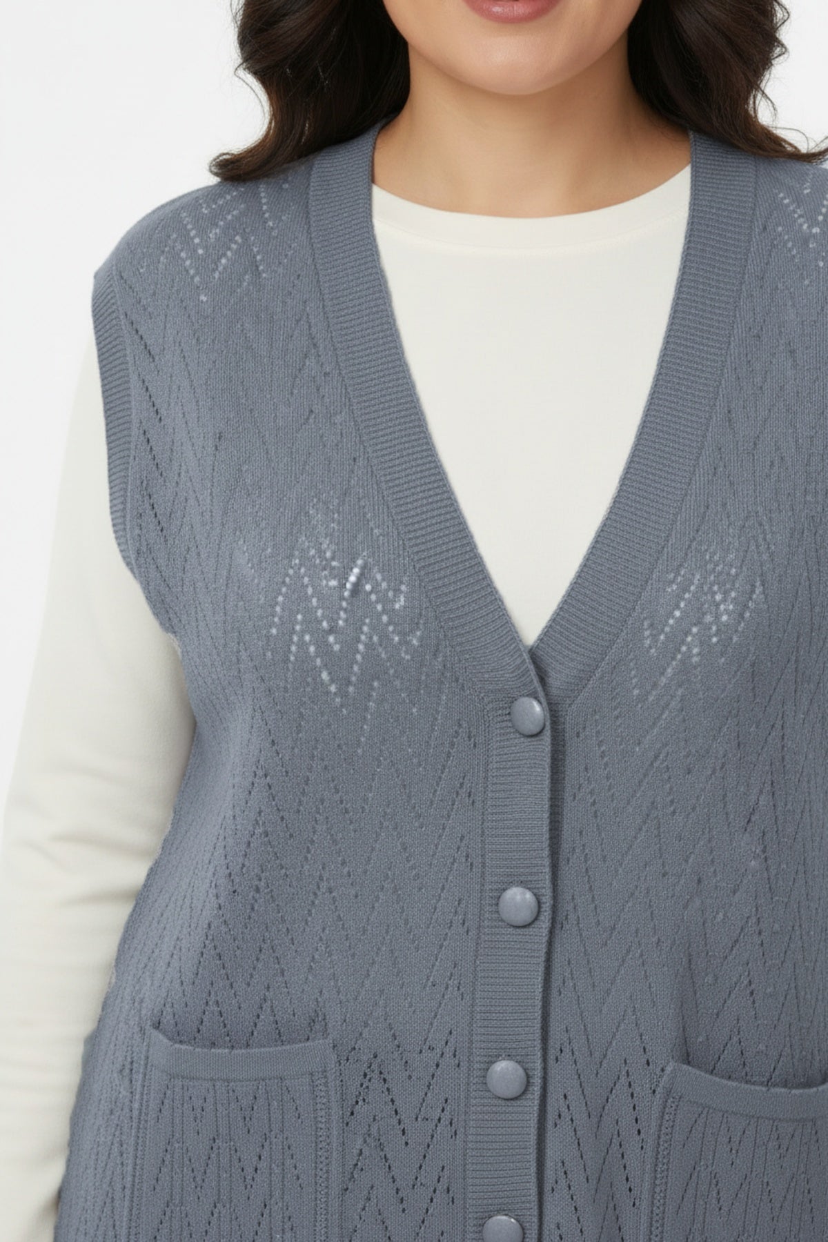Harmony Plus - Size Knitted Vest — Grey