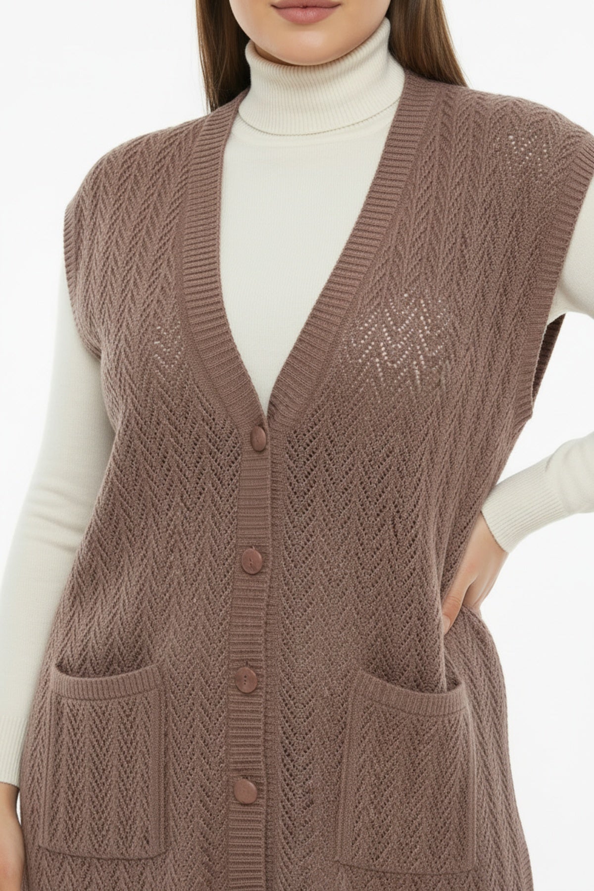 Plus - Size Patterned Vest — Light Brown