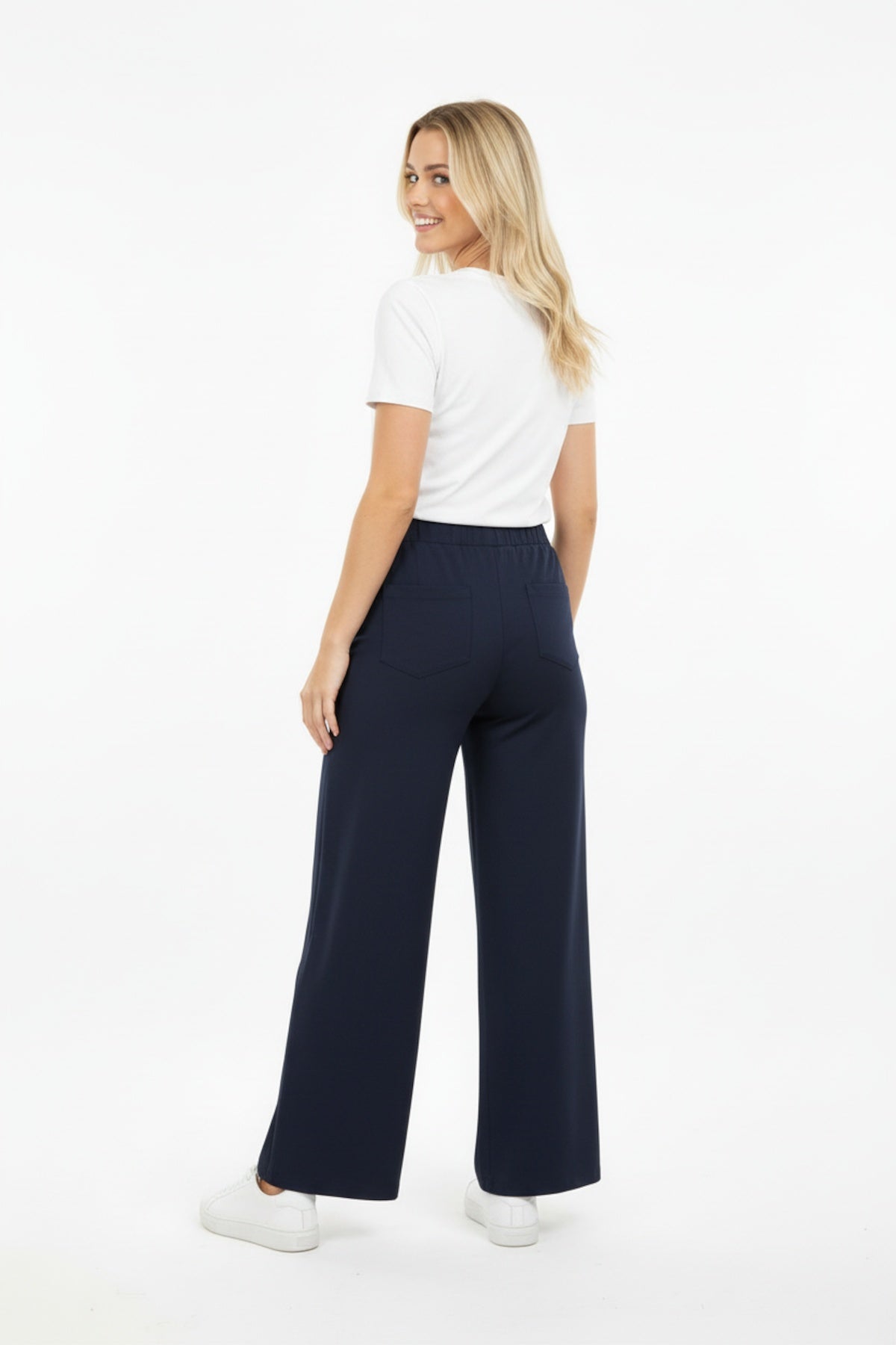 Elastic - Waist Wide - Leg Denim Trousers — Dark Navy