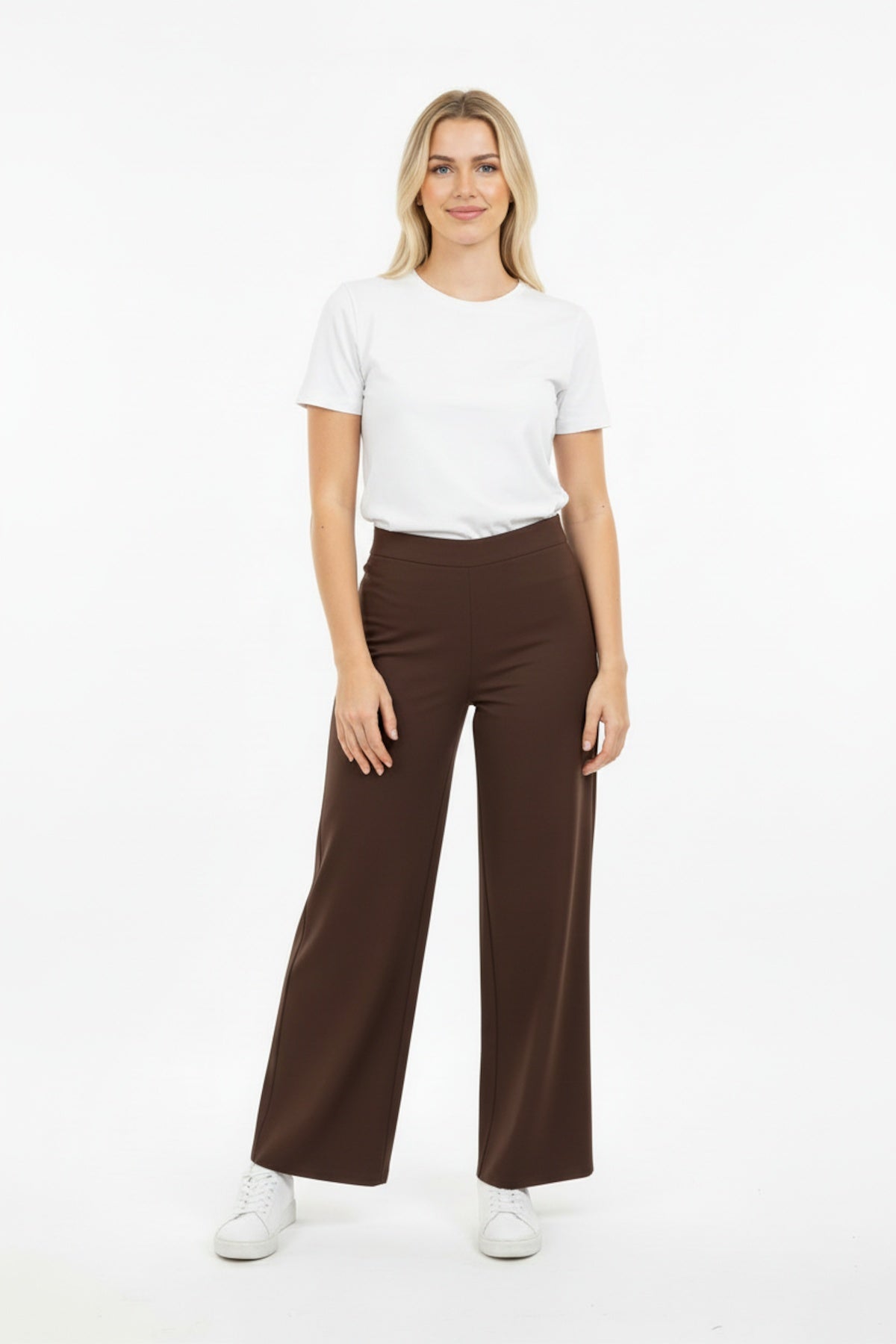 Brown Elastic - Waist Wide - Leg Jeans