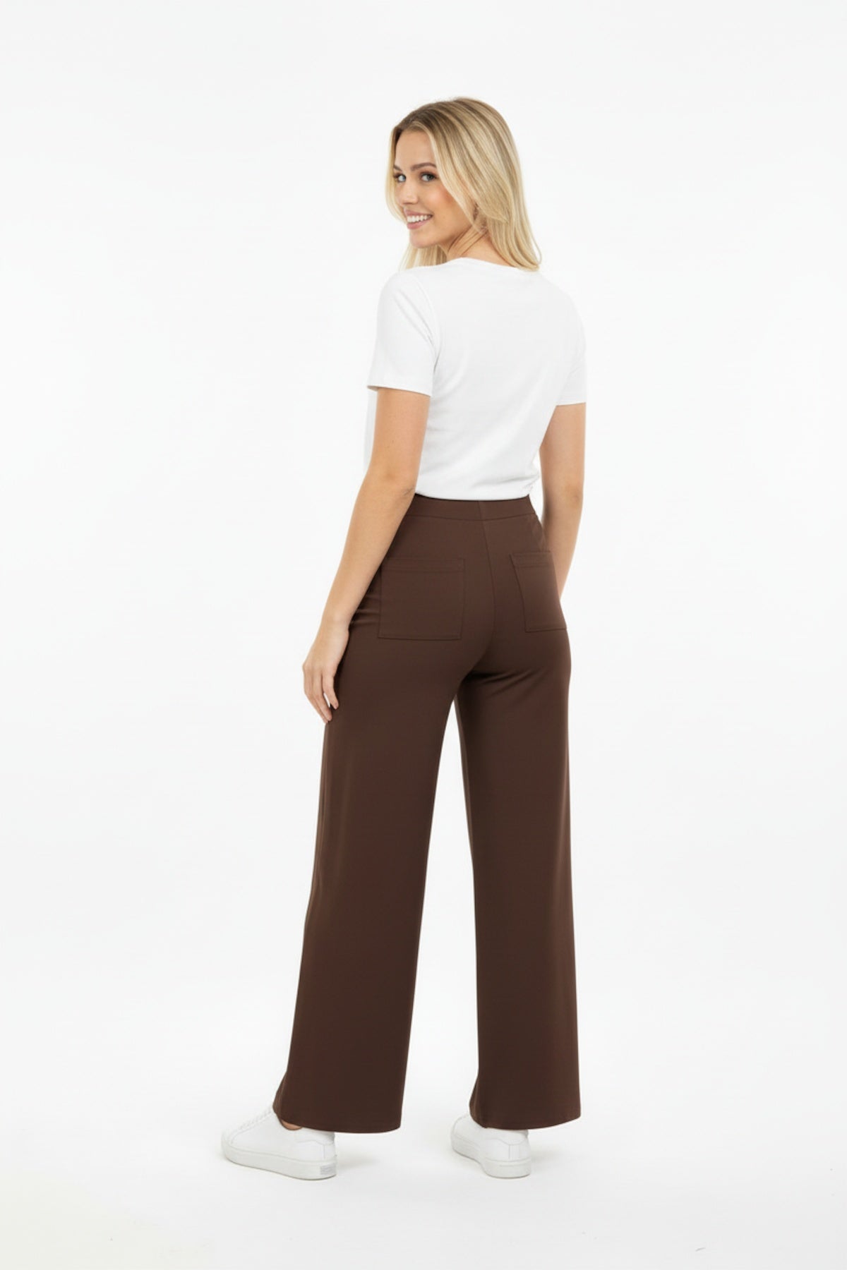 Brown Elastic - Waist Wide - Leg Jeans