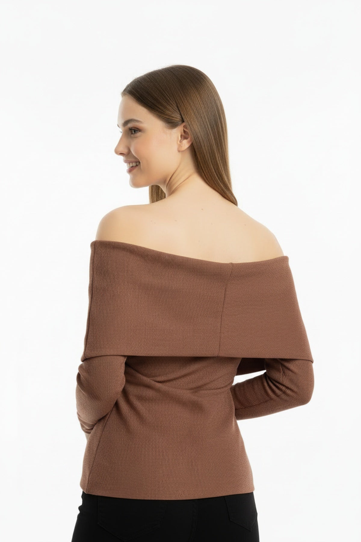 Glamour Shawl - Collar Blouse With Accessory Detail — Brown