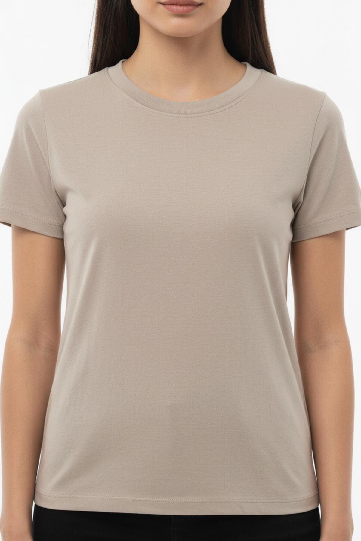Women's Taupe Crew‑Neck Body T‑Shirt