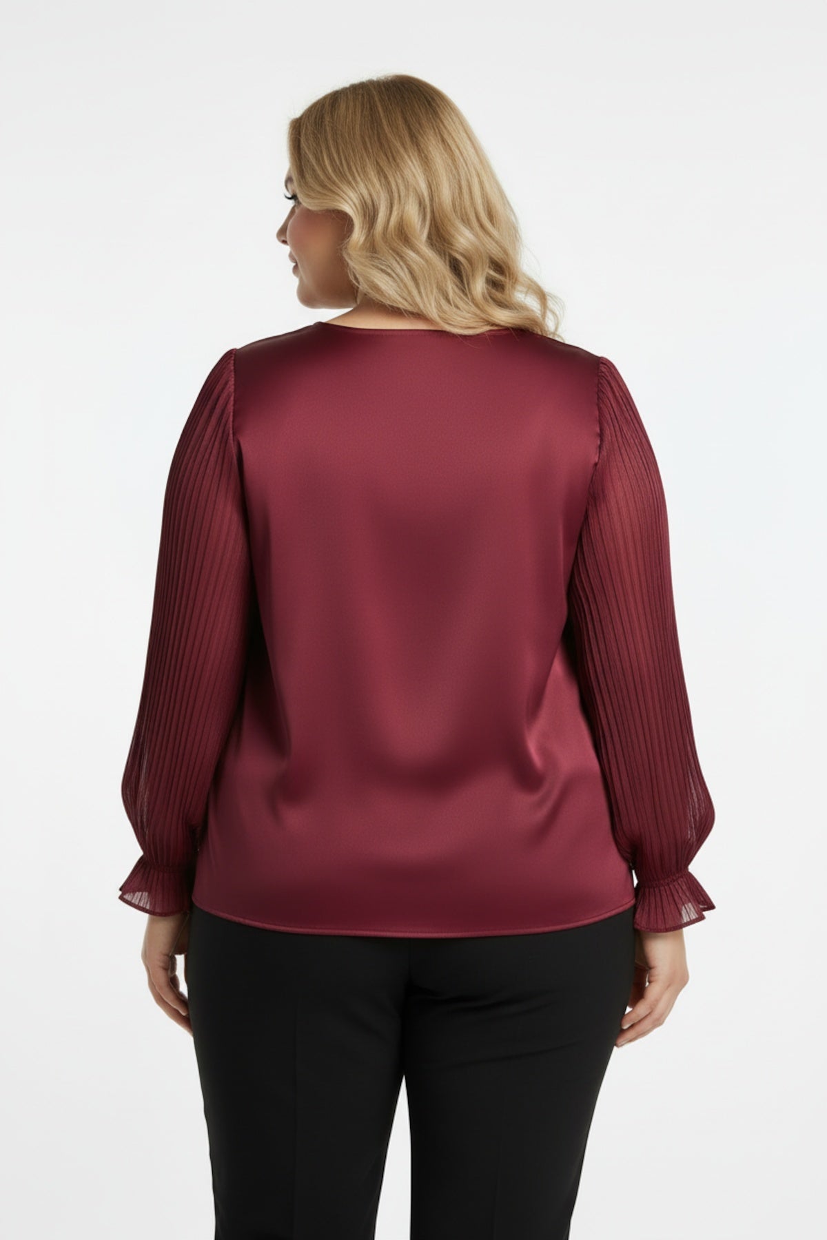 Plus - Size Floral Collar Blouse — Burgundy